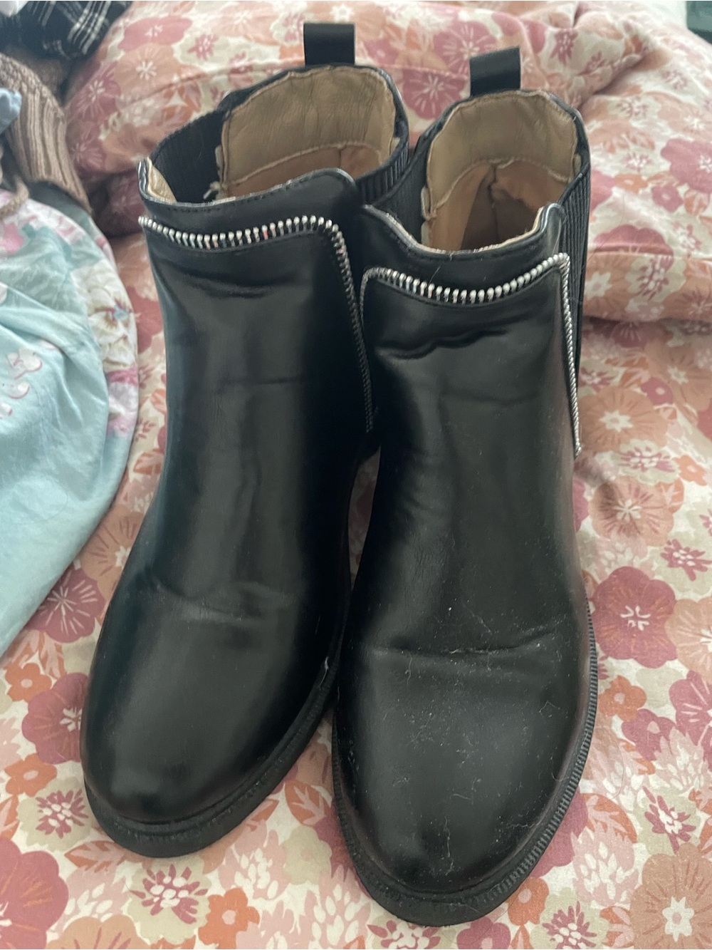 Women's Black Ankle Booties with Decorative Zip Trim - Picture 2 of 6